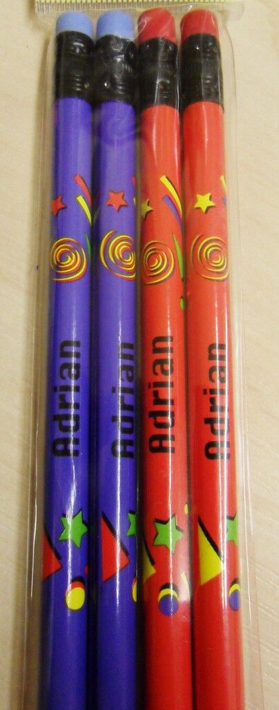 10 X Set of 4 Pack Boys Personalised Pencils with Rubber Kid Gift Child Name A-K