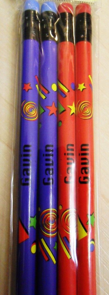 10 X Set of 4 Pack Boys Personalised Pencils with Rubber Kid Gift Child Name A-K