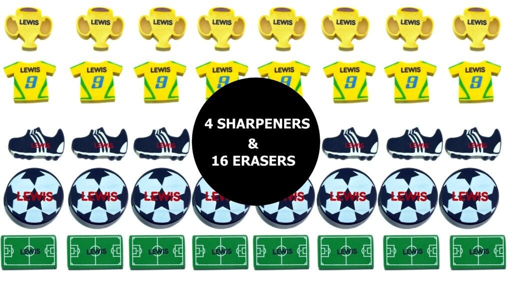 Boys Football Erasers and Pencil Sharpener Set Ideal for School Kids Exam