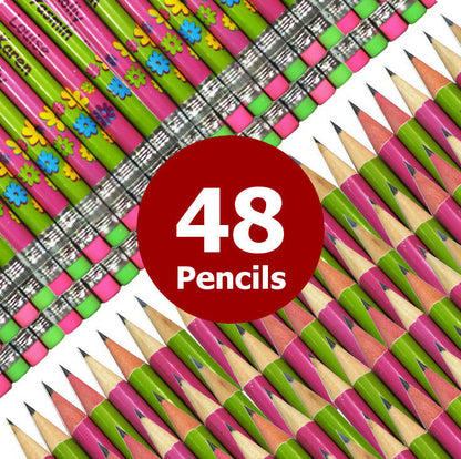 PINK & GREEN GIRLS HB PENCILS WITH RUBBER TIP HQ LEAD GREAT FOR SCHOOL KIDS