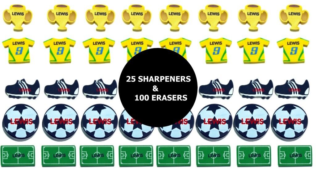 Boys Football Erasers and Pencil Sharpener Set Ideal for School Kids Exam