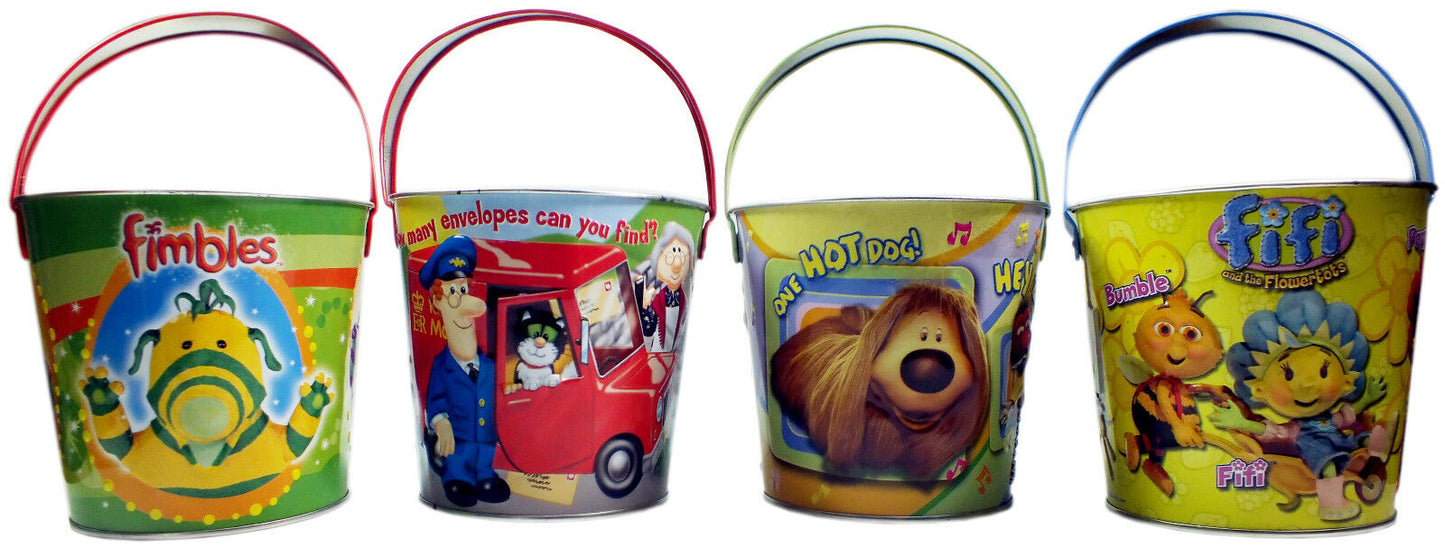 Seaside Metal Beach Buckets 4 Cartoon Characters to Choose From (110mm x 120mm)