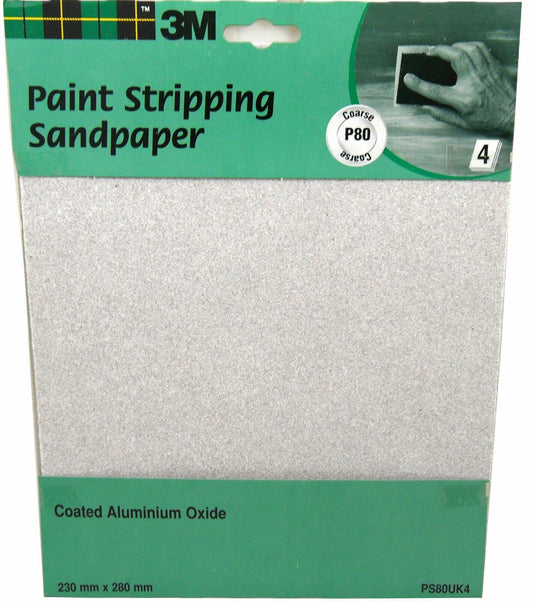 3M Paint Stripper Sandpaper Coated in Aluminium Oxide 80 Coarse 4 sheets