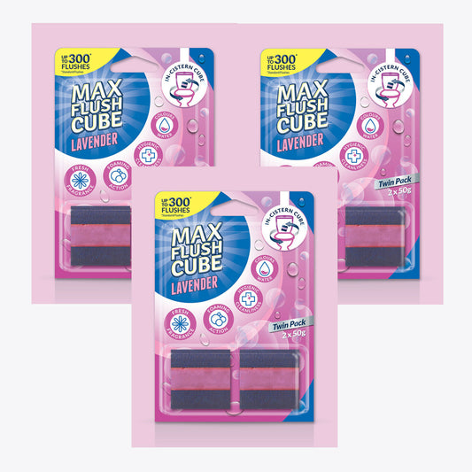 3x Max Flush Cube Lavender In-Cistern Cube Toilet Cleaner (Twin Pack 2x 50g)