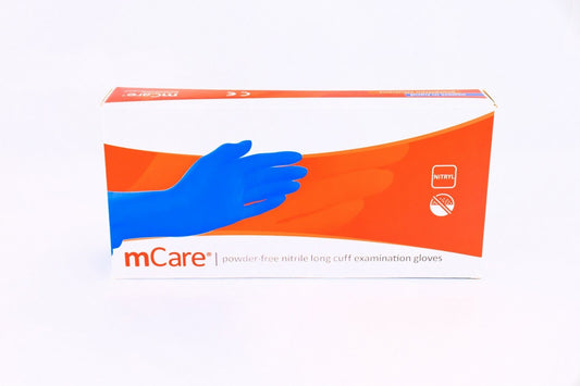 100 X MCare Long Cuff Disposable Powder Free Exam Nitrile Gloves All Sizes Blue