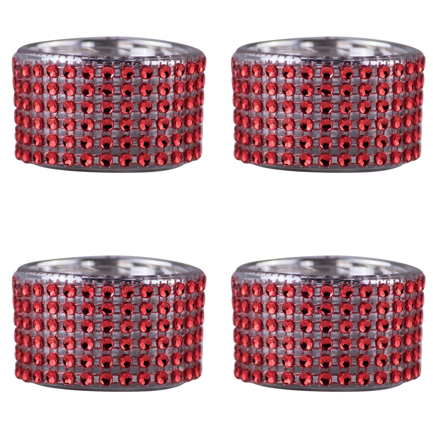 Pack of 4 - Decorative Red Diamante Jewelled Tea light Candle Holders