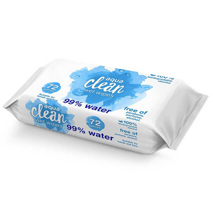 24 PACKS AQUA CLEAN BABY WIPES 99% WATER (72 WIPES P/PACK) BIODEGRADABLE