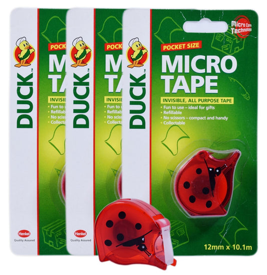 3x New Duck Micro Tape Pocket Size Invisible All Purpose Tape 12mm x 10.1 metres