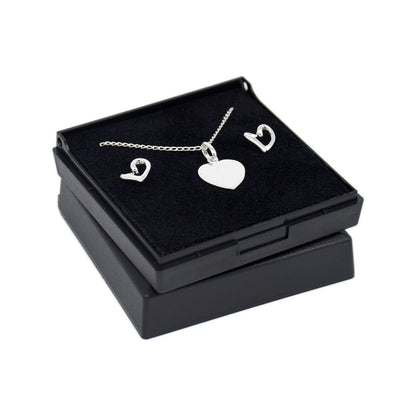 Genuine 925 Sterling Silver Heart Necklace & Earring Set in Gift Box