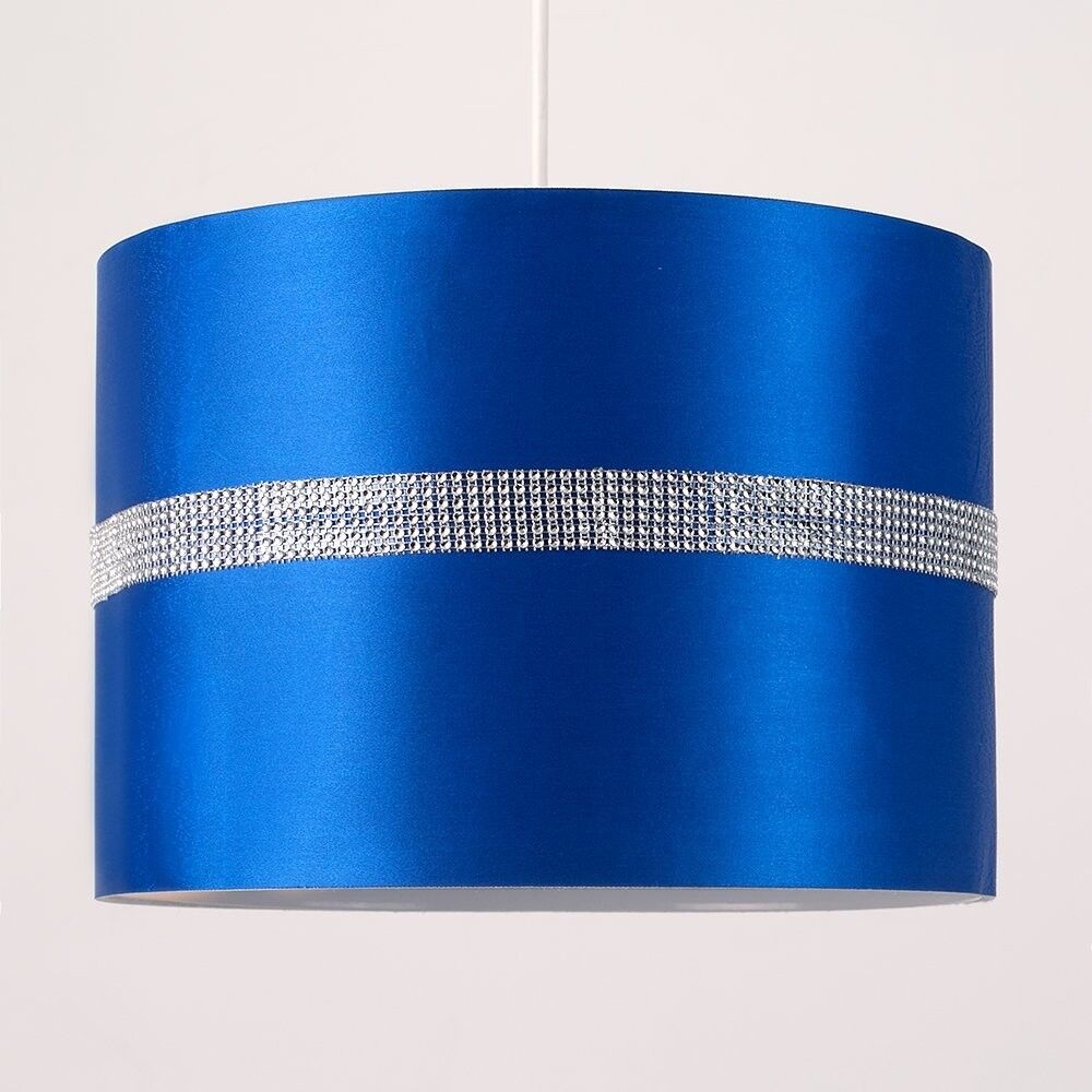 Large Modern Decorative Blue and Silver Diamante Jewel Effect Polycotton Rolla C