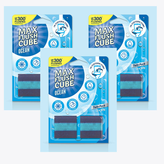 3x Max Flush Cube Ocean In-Cistern Cube Toilet Cleaner (Twin Pack 2x 50g)