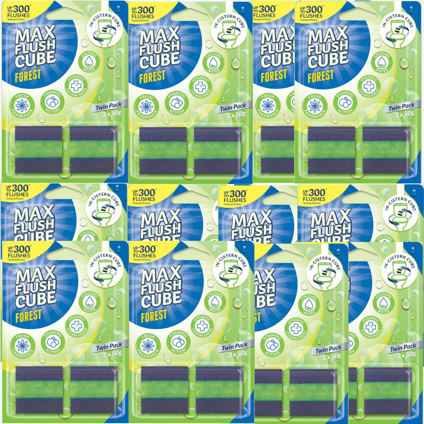 12x Max Flush Cube Forest In-Cistern Cube Toilet Cleaner (Twin Pack 2x 50g)