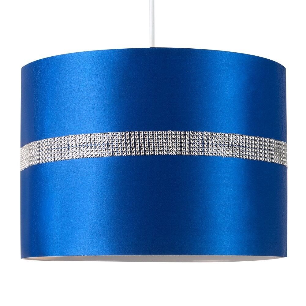 Large Modern Decorative Blue and Silver Diamante Jewel Effect Polycotton Rolla C