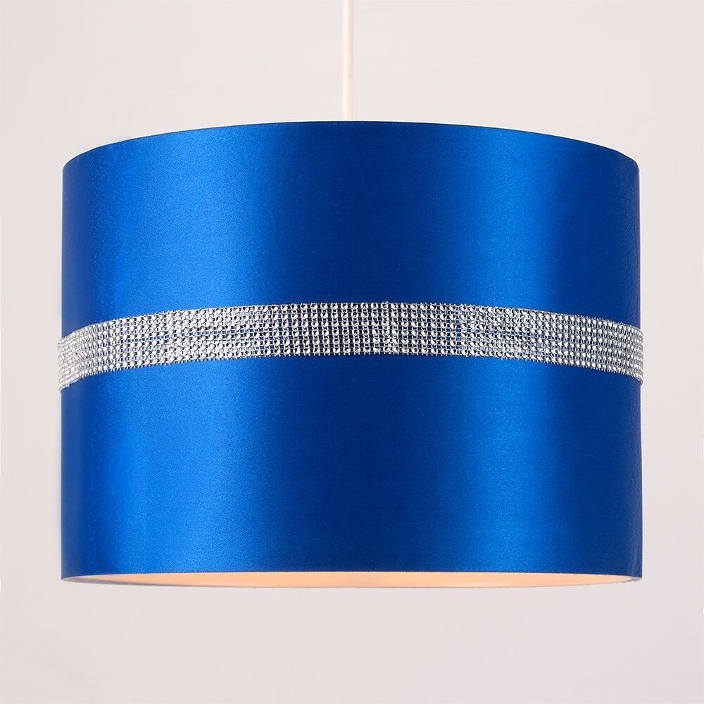 Large Modern Decorative Blue and Silver Diamante Jewel Effect Polycotton Rolla C