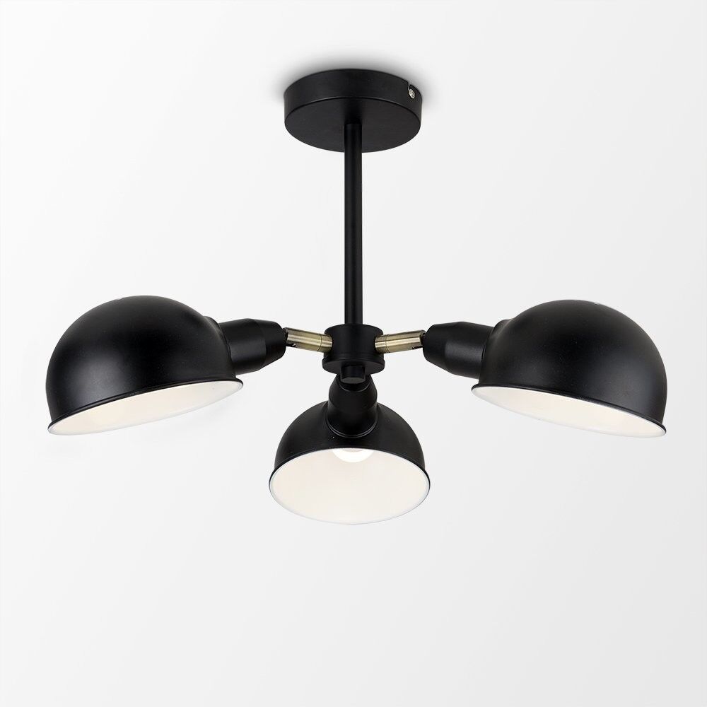 Retro Style 3 Way Satin Black Antique Brass Metal Ceiling Light Fitting