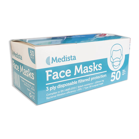 50 pack TYPE IIR EN1683 2019 Surgical Face mask 120mm Hg splash resistance 99%