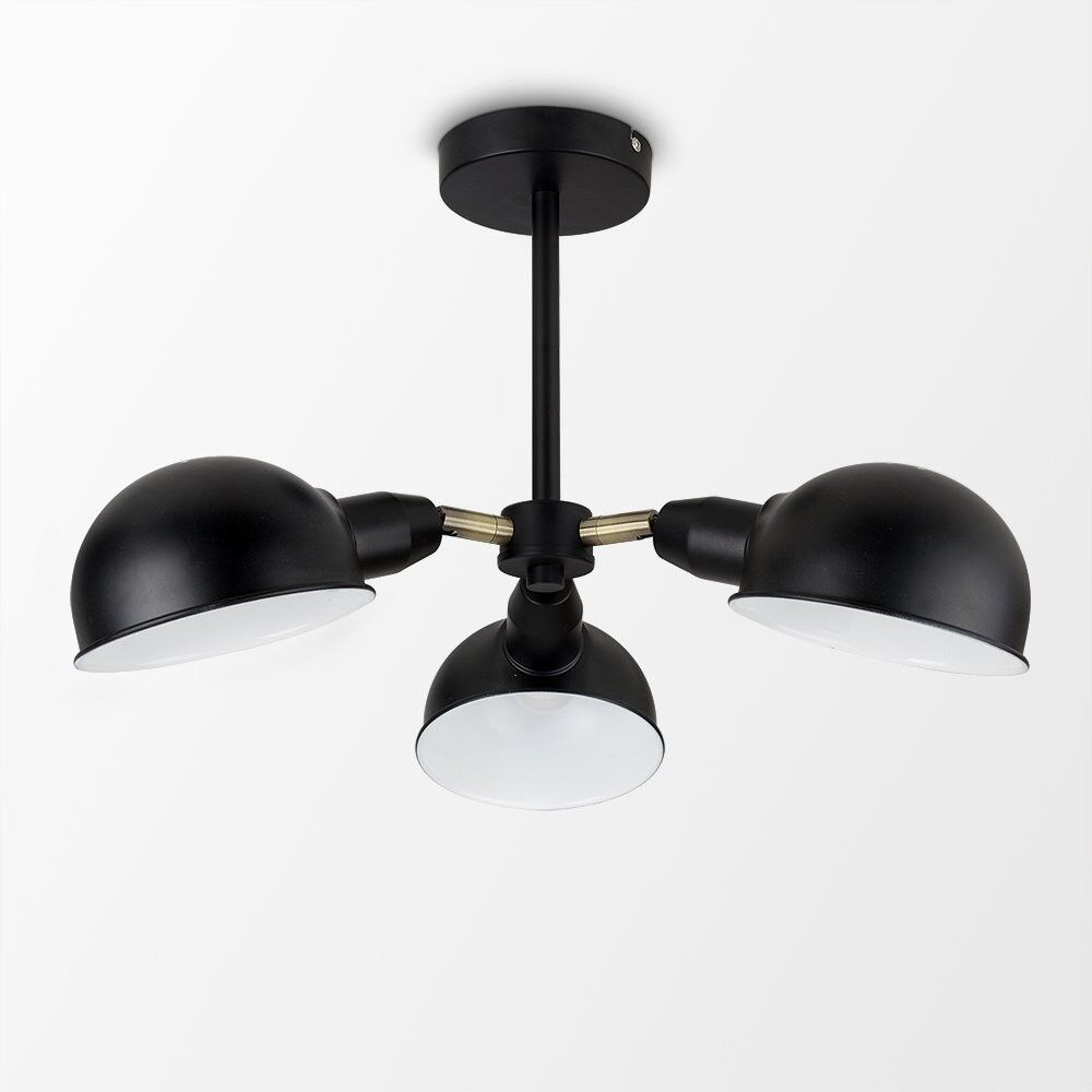 Retro Style 3 Way Satin Black Antique Brass Metal Ceiling Light Fitting