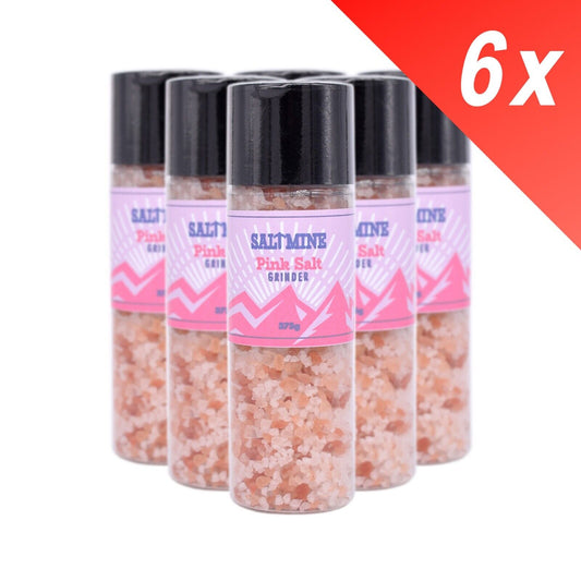 6x Saltmine Pink Rock Salt Himalayan Pink Salt Grinder 375g