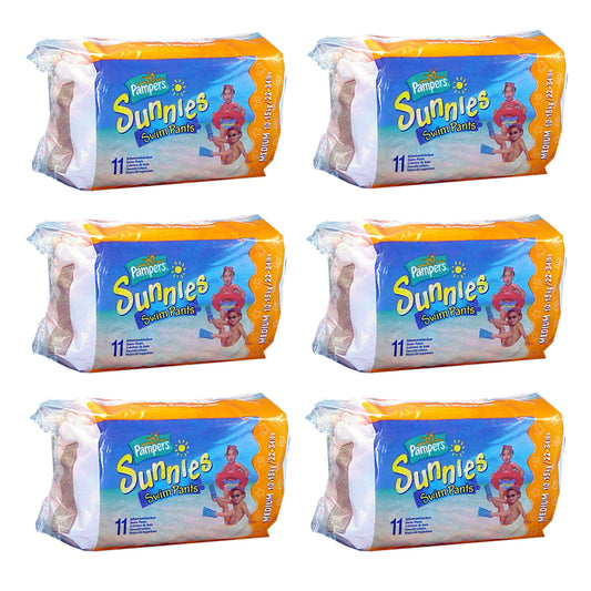 6x Pampers Sunnies Swim Pants Medium 10-15kg (11 per Pack x 6 = 66 Pants)