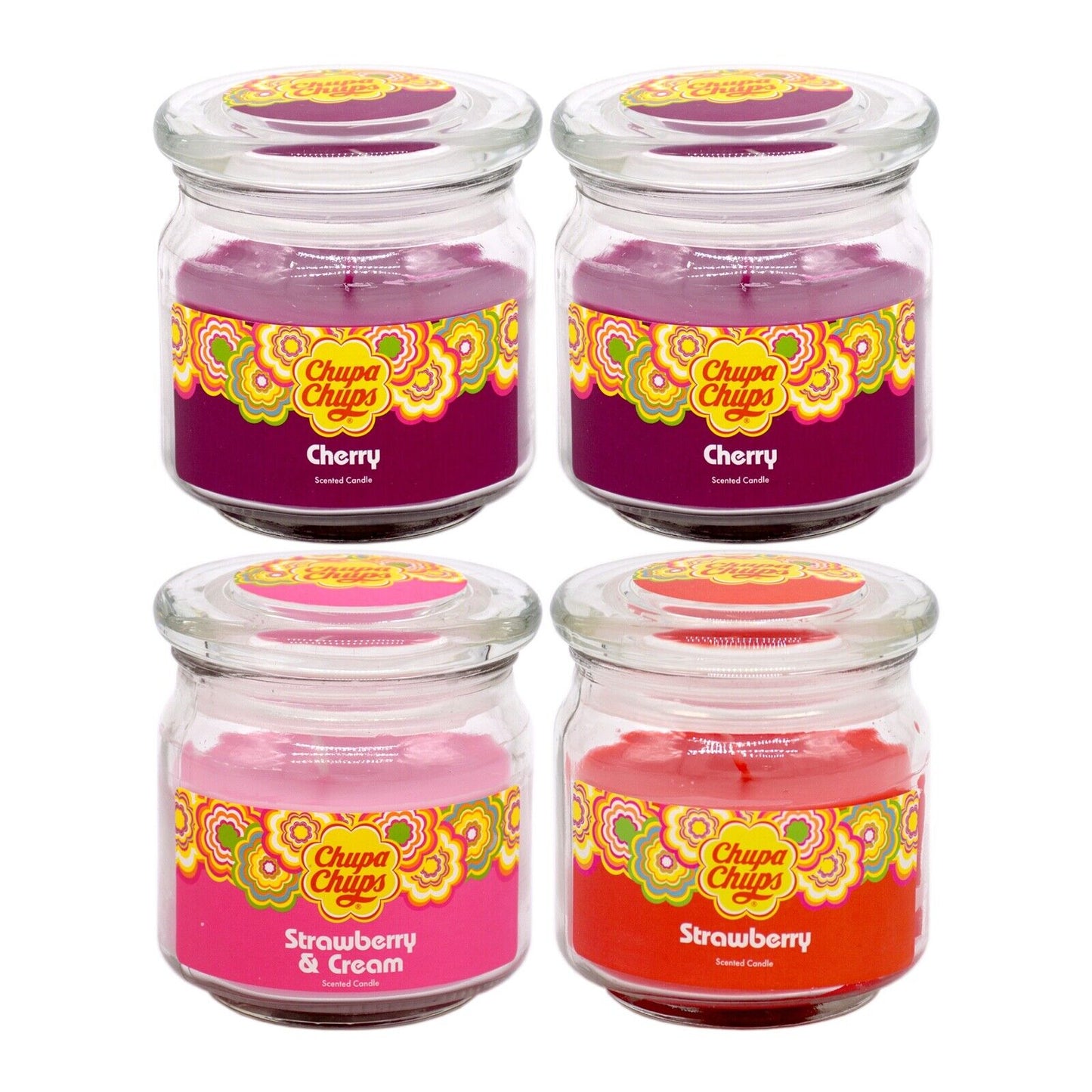 4 Mix Chupa Chups Medium Glass Jar Scented Candle 227g