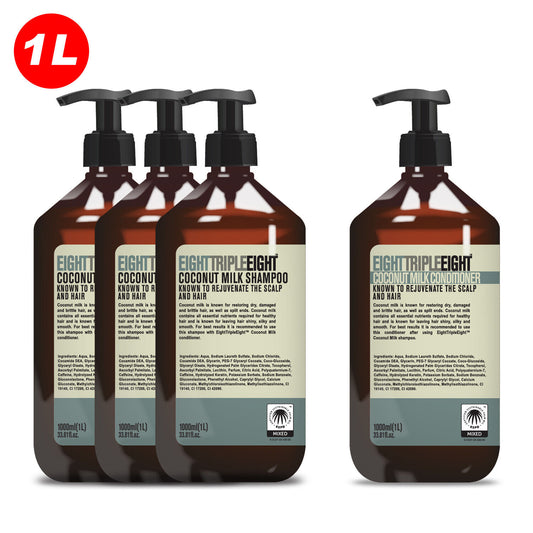 EightTripleEight Coconut Milk 3x Shampoo & Conditioner 1L