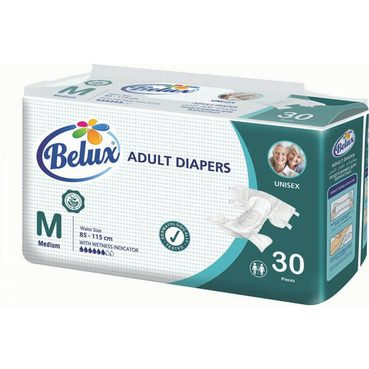 Belux Adult Incontinence Diapers/Nappies Unisex Waist 85-115cm Medium (30 Pack)