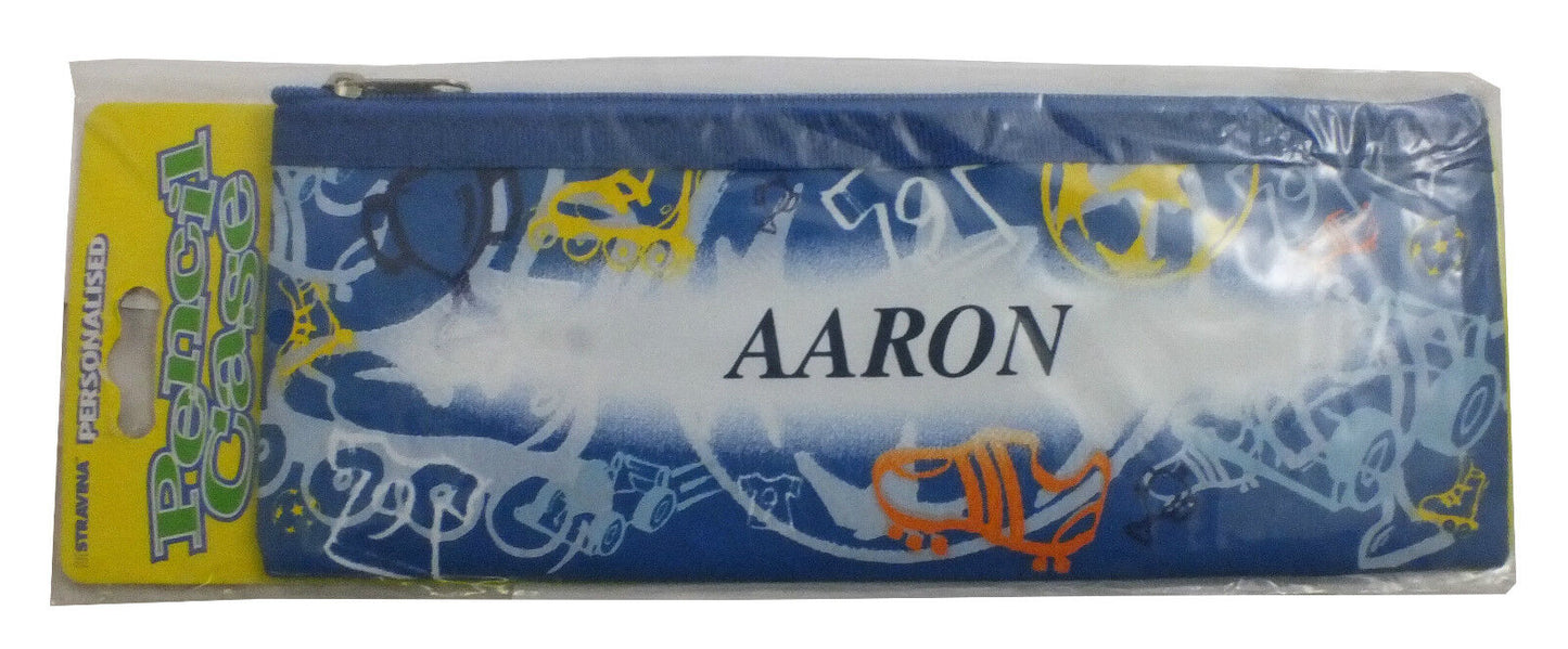 Personalised Pencil Case Boys Blue Kid Name A-J School Stationary Birthday Gift