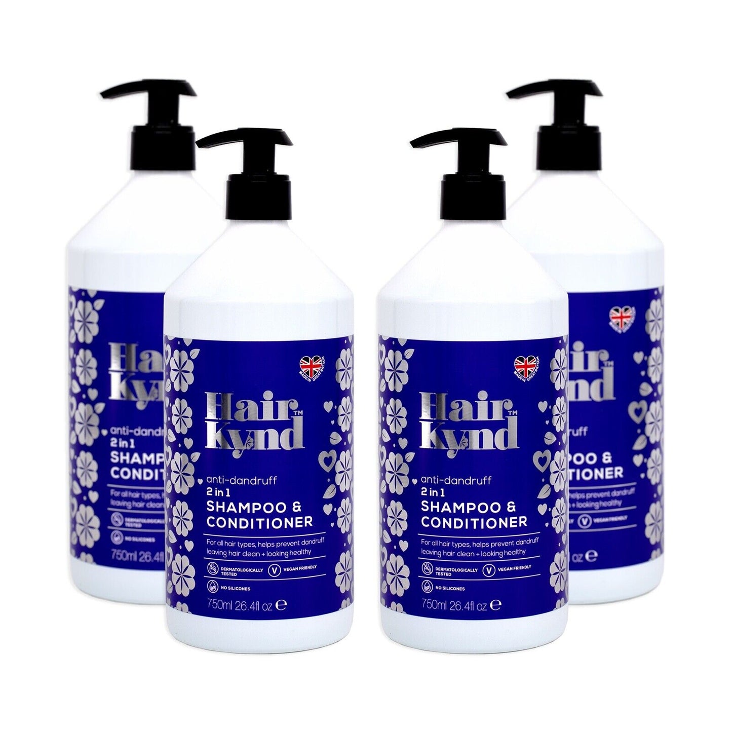 4x HairKynd Anti-Dandruff 2in1 Shampoo & Conditioner 750ml