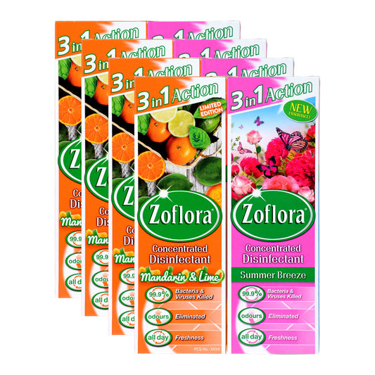 8 PACK Zoflora Concentrated Disinfectant Summer Breeze/Mandarin & Lime 250ml