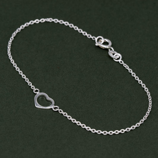 Genuine 925 Sterling Silver 10" Open Heart Anklet on Rolo Chain