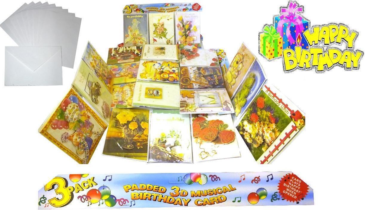 18x Padded 3D Musical Birthday Cards ( Happy Birthday Note Inside & Envelope )