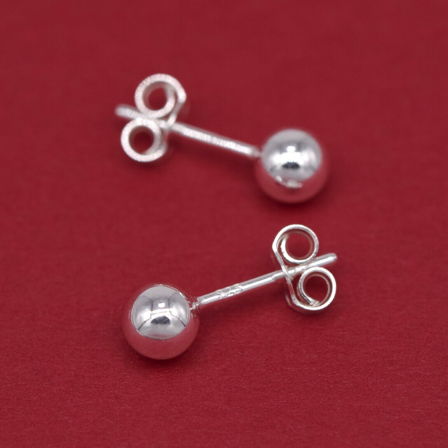 Genuine 925 Sterling Silver 5mm Plain Polished Ball Studs/Earrings