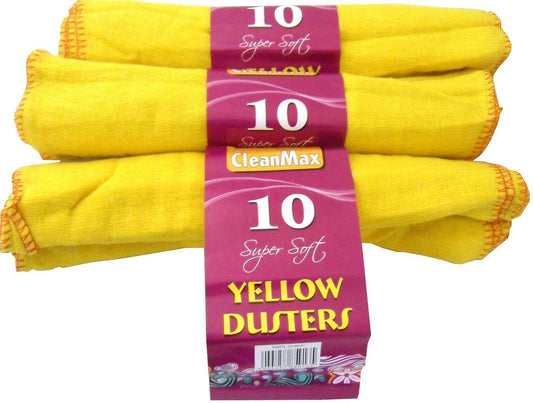 3X Clean Max  10 Super Soft Yellow Dusters Cloths 100% Cotton