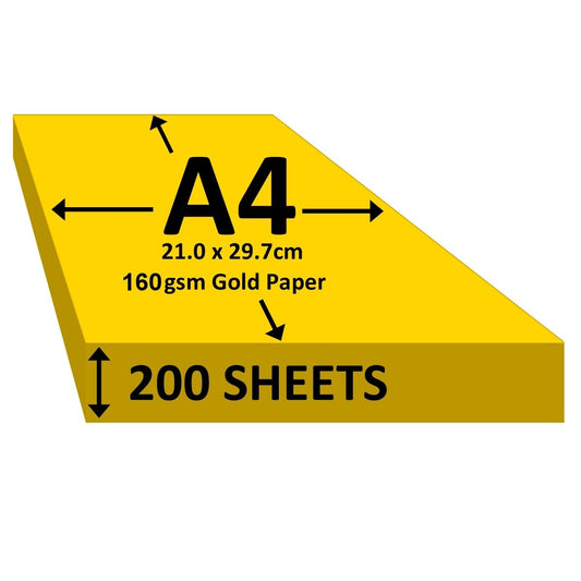 Gold Coloured A4 Paper - 200 Sheets - 160 gsm