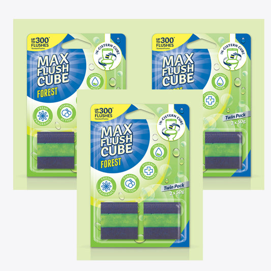 3x Max Flush Cube Forest In-Cistern Cube Toilet Cleaner (Twin Pack 2x 50g)