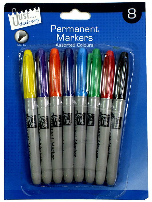 Just Stationary Permanent Markers 8 Assorted Colours