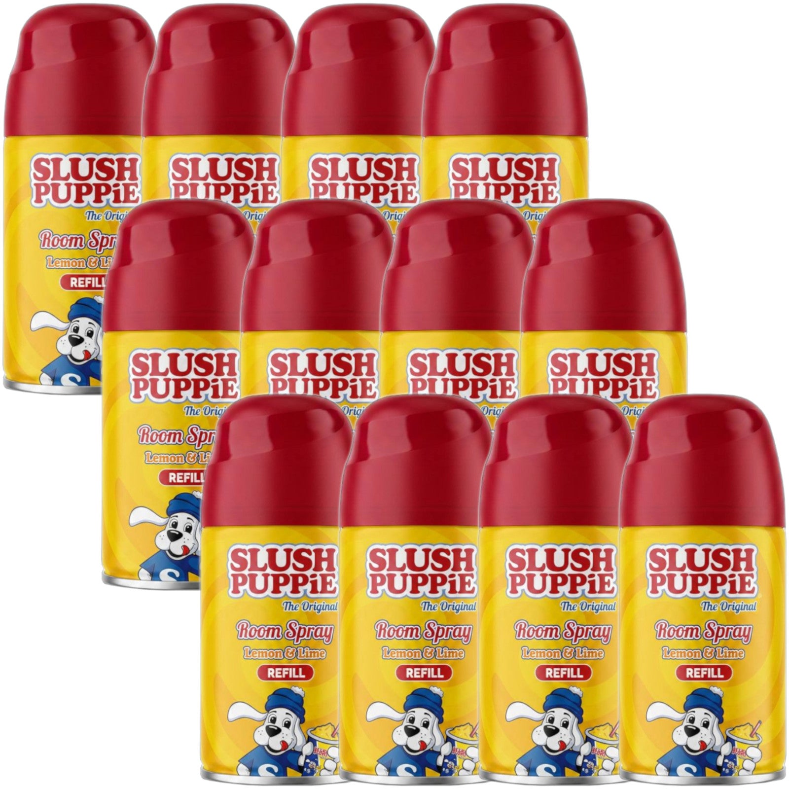 12x Slush Puppie  Lemon&Lime/Strawberry Kiwi/Blue Raspberry Refill Spray 250ml