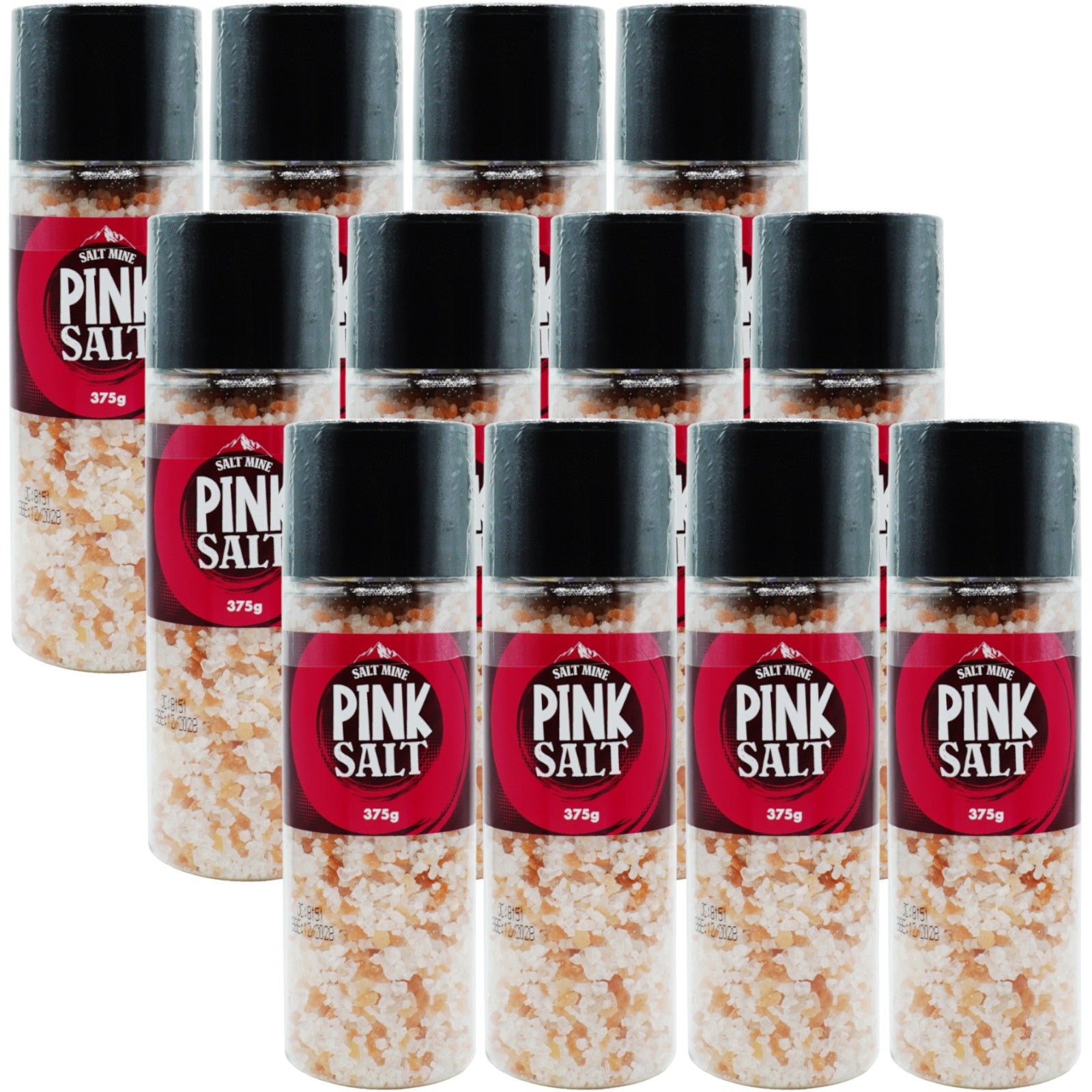 12x Saltmine Pink Rock Salt Himalayan Pink Salt Grinder 375g
