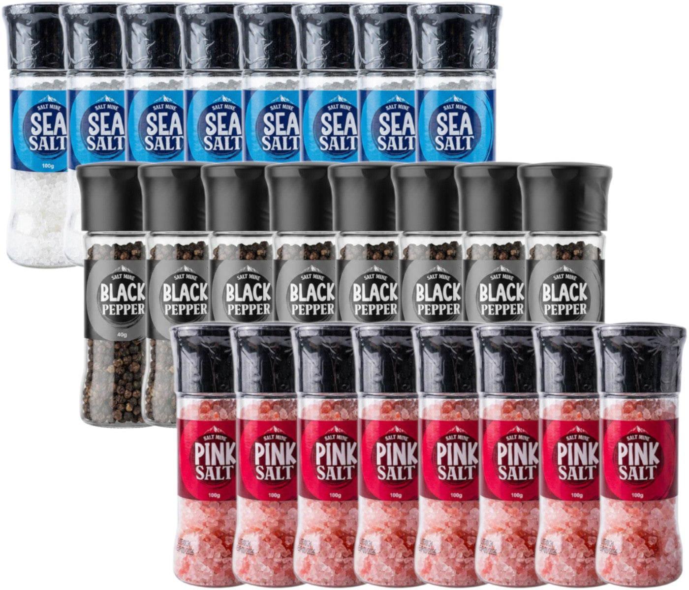 24x Saltmine Grinder Mix  Sea Salt / Pink Salt / Black Pepper  100g