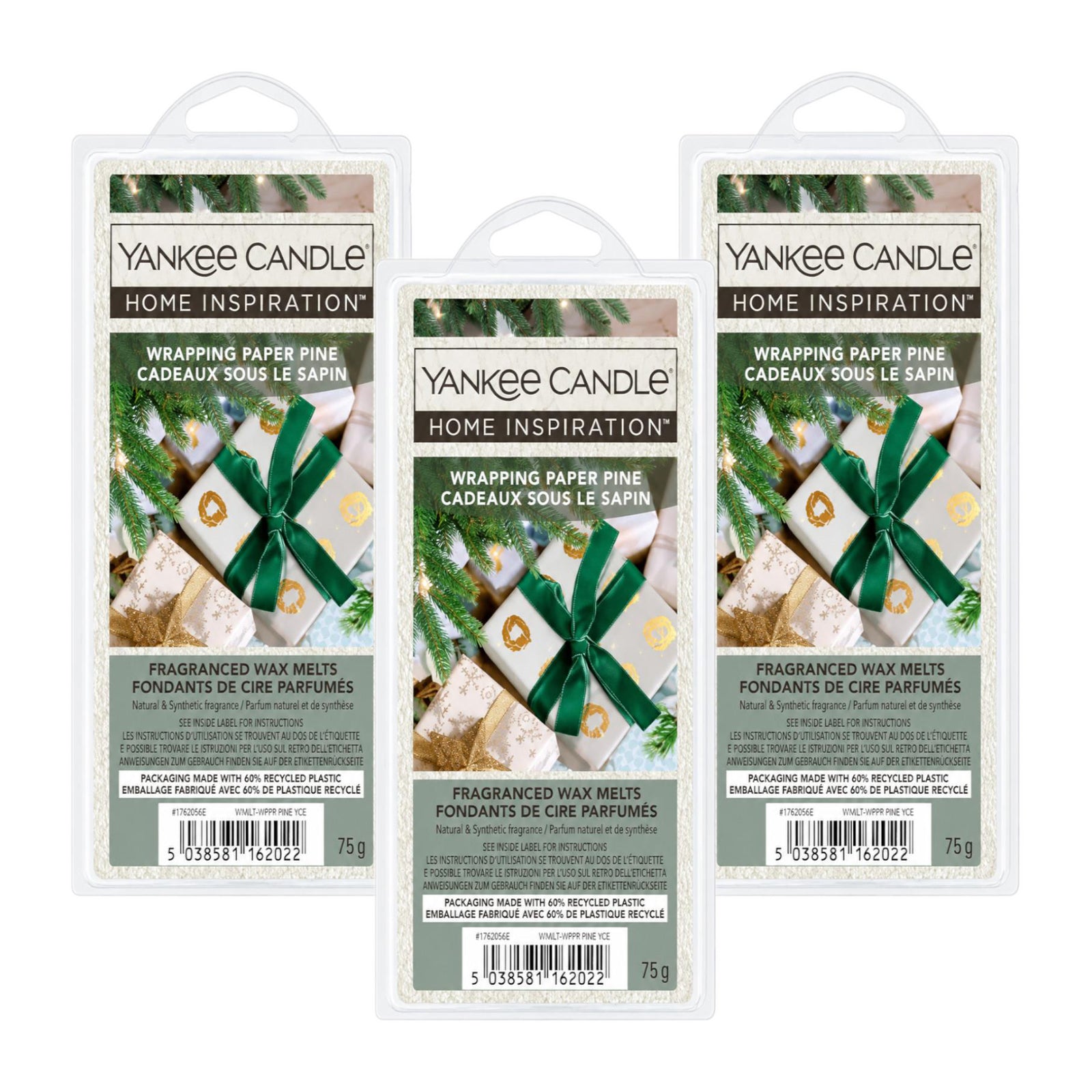 3x Yankee Candle Home Inspiratio - Fragranced Wax Melt -Wrapping Paper Pine- 75g