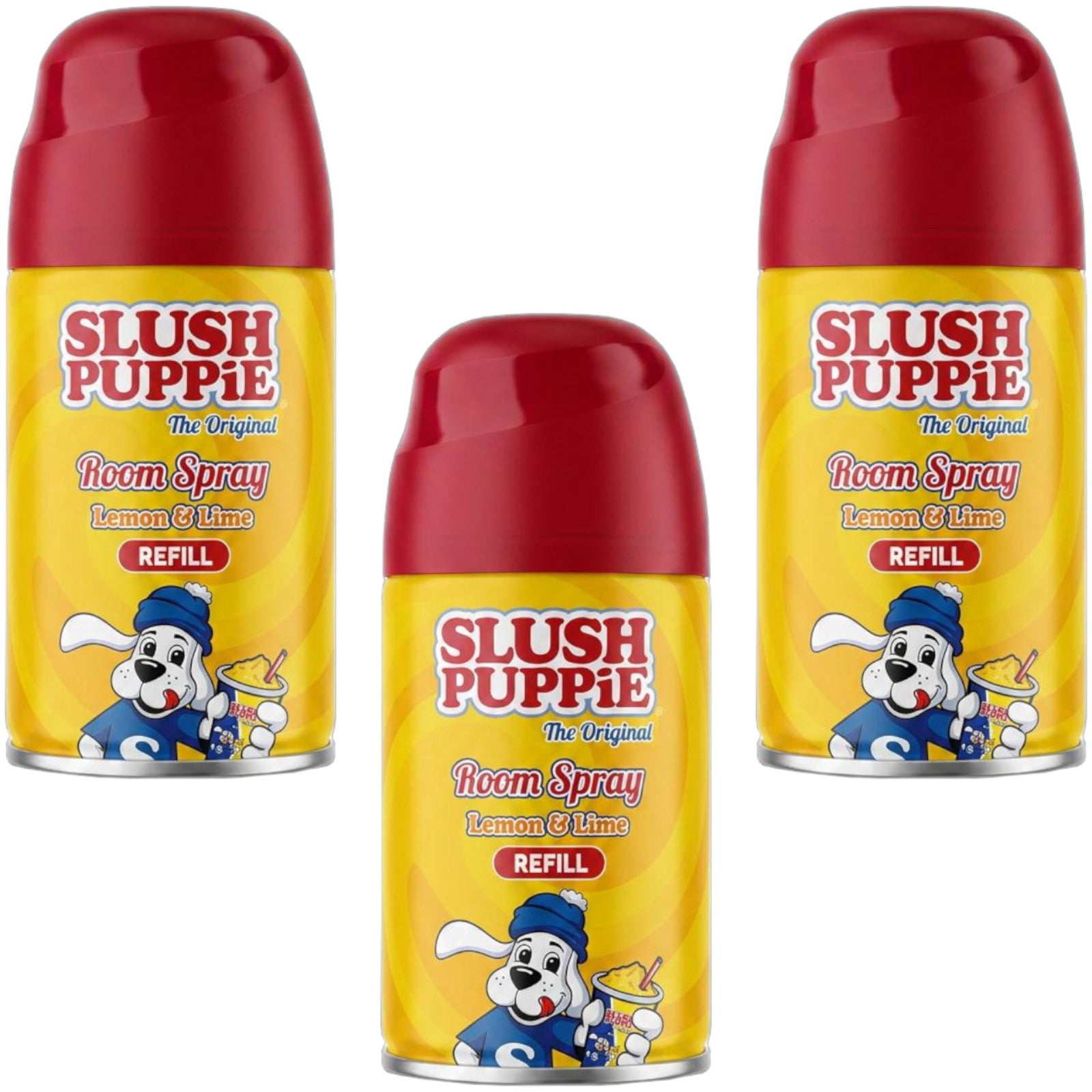 3x Slush Puppie  Lemon & Lime/Strawberry Kiwi/Blue Raspberry Refill Spray 250ml