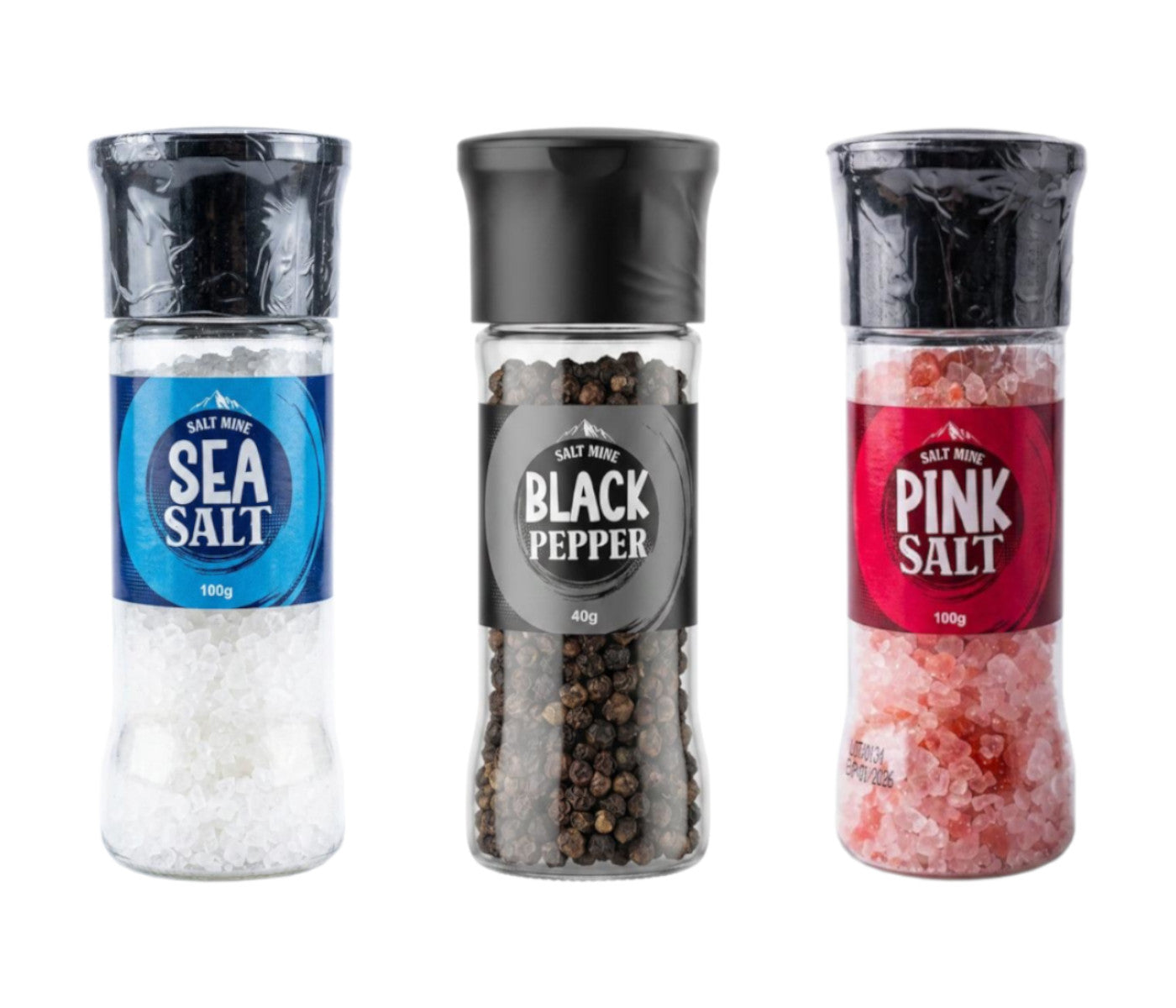 3x Saltmine Grinder Mix  Sea Salt / Pink Salt / Black Pepper  100g