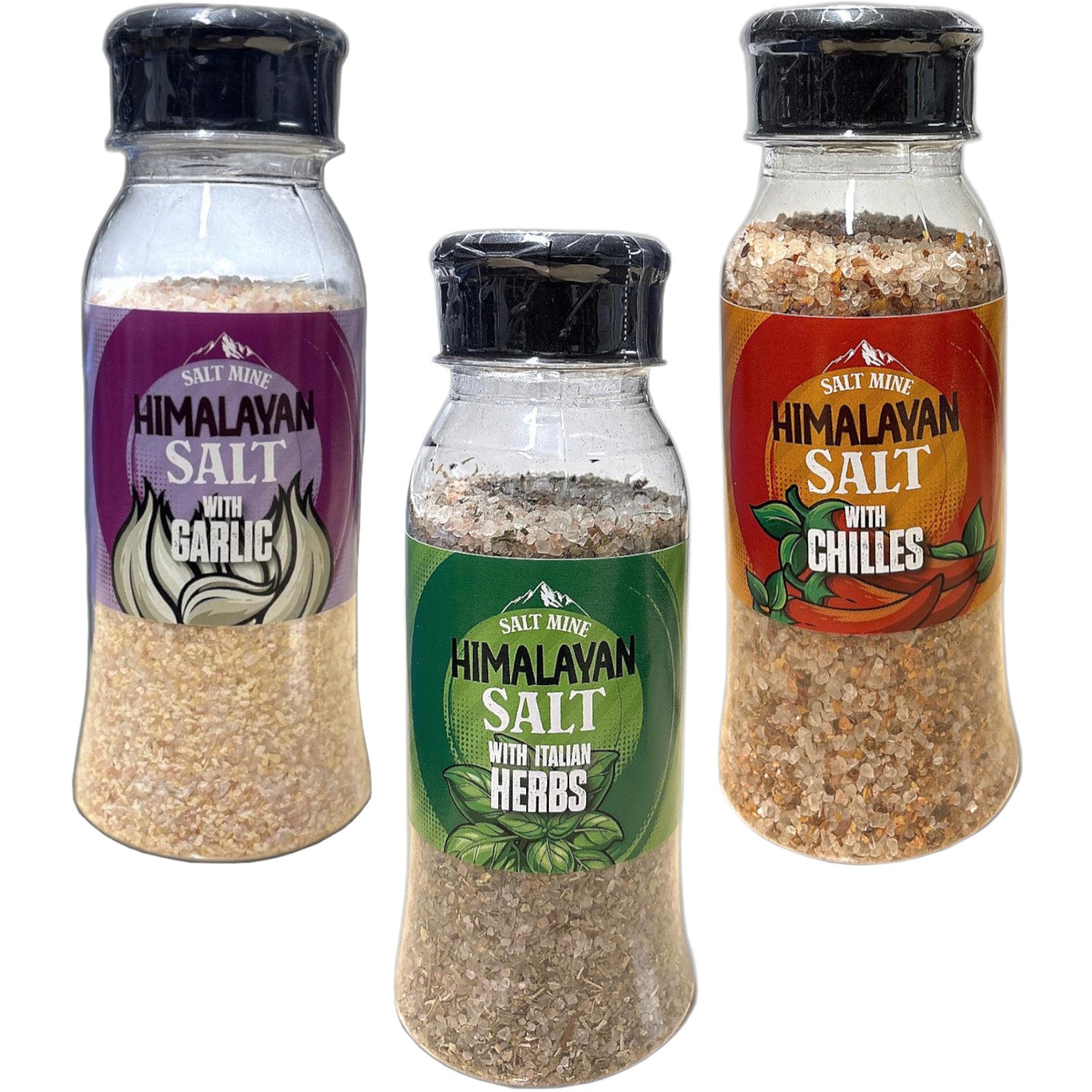 3x Mix Saltmine Seasoning Himalayan Salt with Garlic, Chillies, Herbs (3 x 250g)