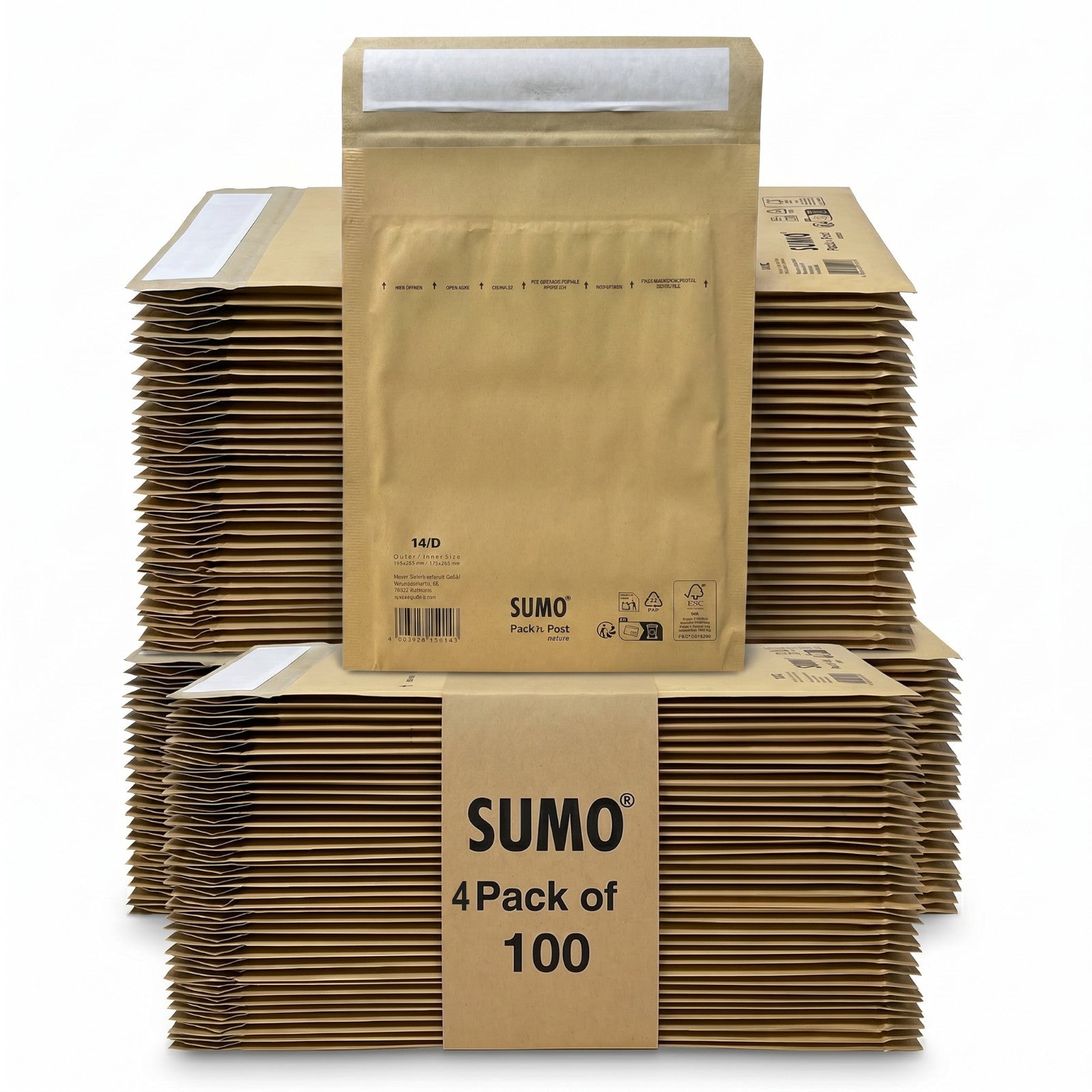 Paper Padded Eco-Friendly Mailing Bags - 13/C 14/D 15/E - 400 Pack