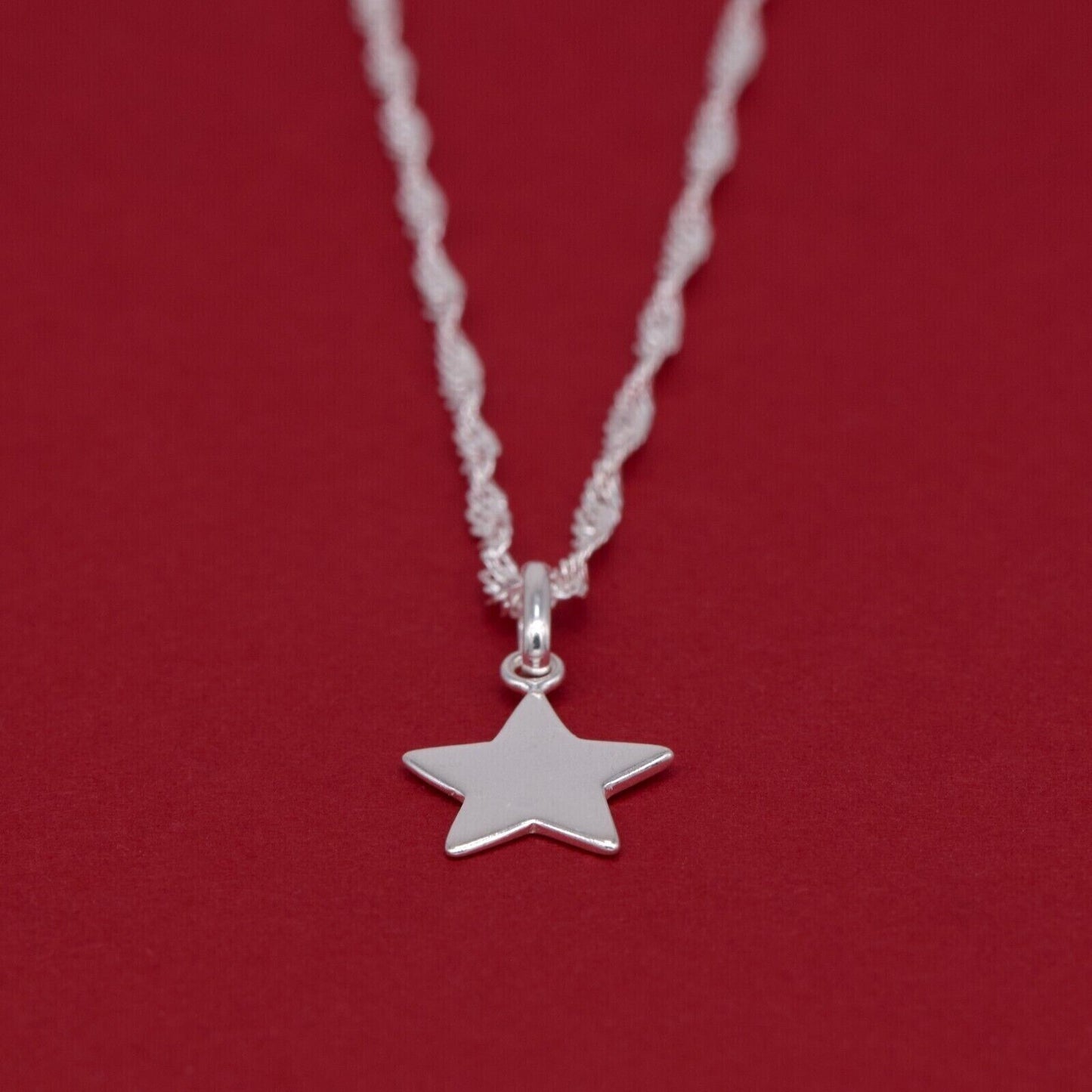 Genuine 925 Sterling Silver Star Pendant Necklace on Singapore Chain