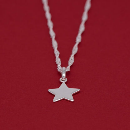 Genuine 925 Sterling Silver Star Pendant Necklace on Singapore Chain