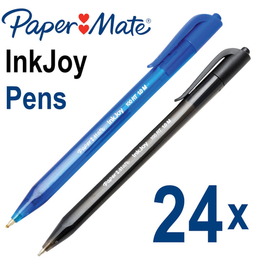 24x Paper Mate InkJoy 100RT 1.0mm Retractable Medium Ballpoint Pens (Blue/Black)