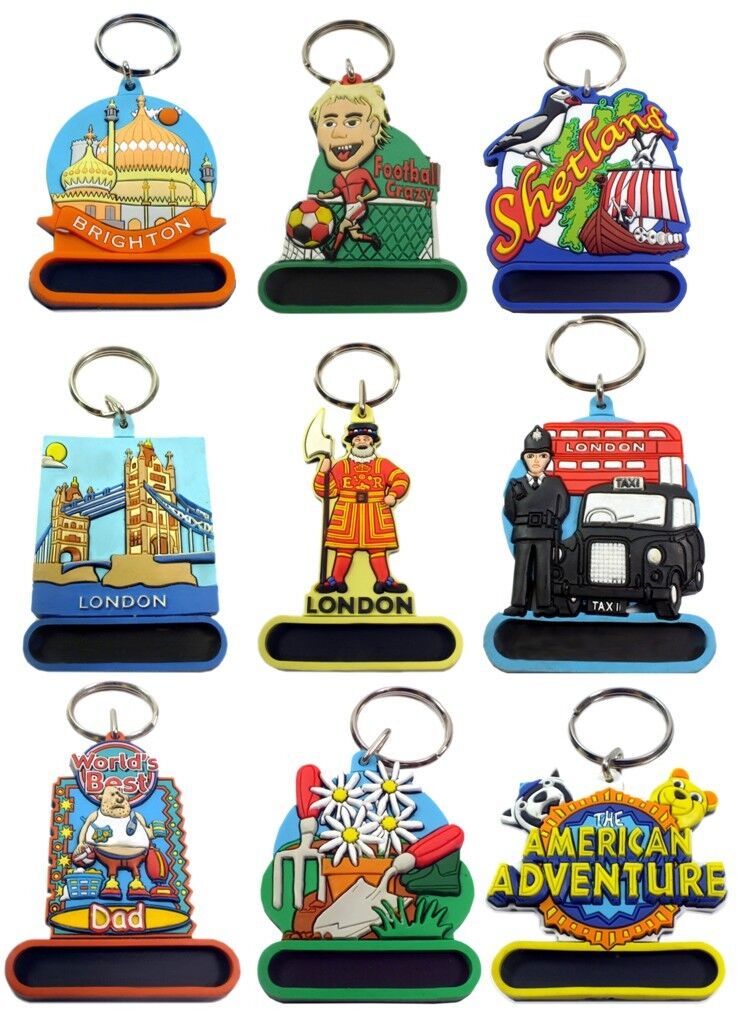 8, 36, 100 X 3D Cute Rubber Key Ring Key Chain UK Landmark & Theme Sports Gift