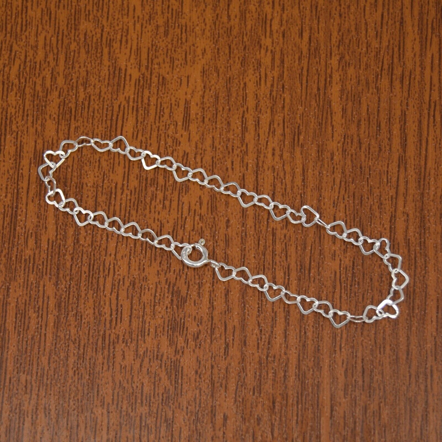 Genuine 925 Sterling Silver Link of Hearts Bracelet