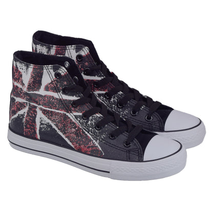 Andy-Z Lace Up Classic Canvas High-Top Trainers - UK / USA Flag - Black / White